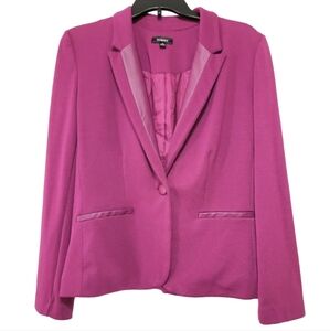 Elementz Fuchsia Ponte Knit Lined Blazer With Faux Leather Accents Size Med